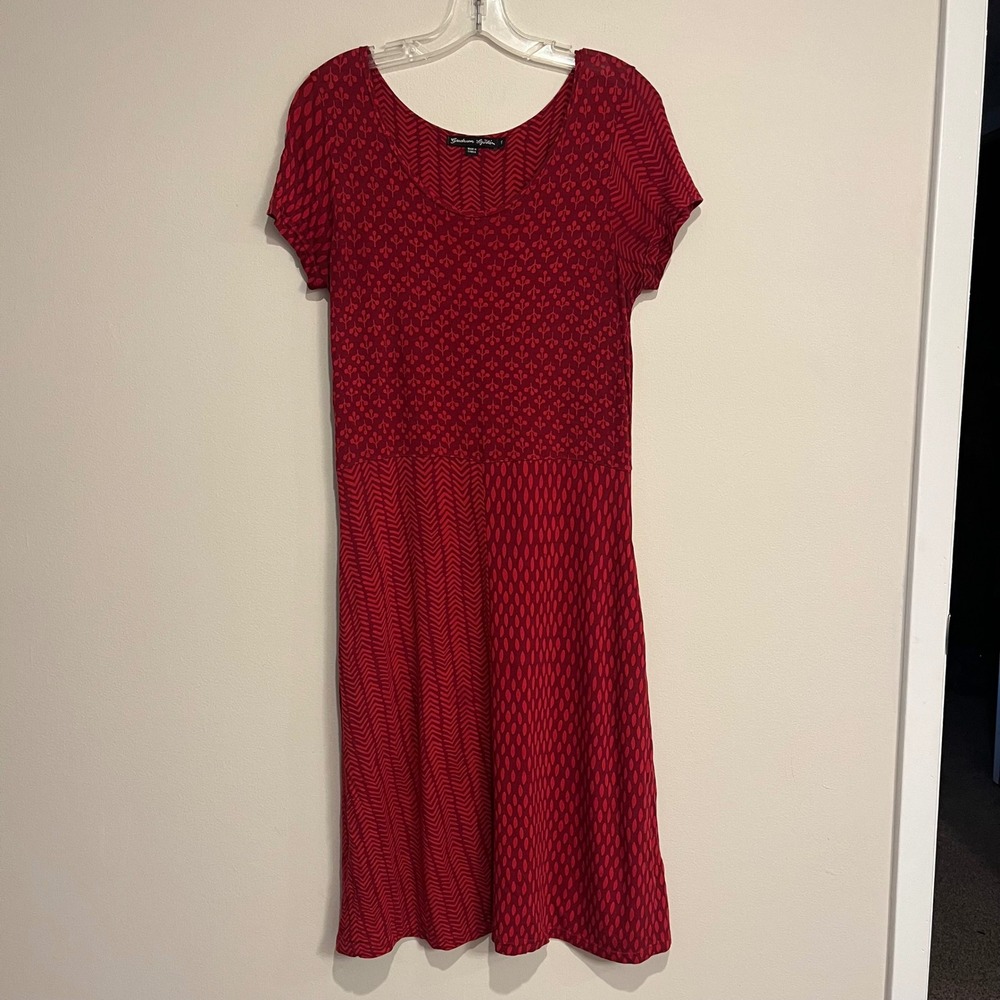 Gudrun Sjoden Dress Short Sleeve Midi Red Mixed Print Micromodal Pockets Small
